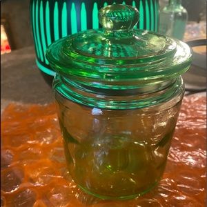 DEPRESSION GLASS GLOWING CANDY LIDDED JAR AMAZING